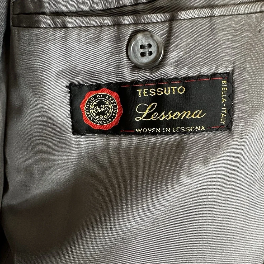 Hilton Men's Sports Jacket Sz 44R‎ 100% Wool Tessuto Lessona Gold Buttons Black